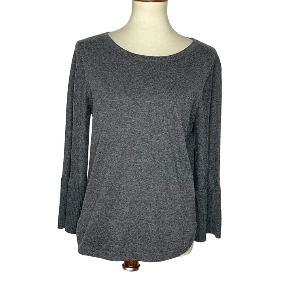 Max Studio Sweater Womens Medium Grey Lightweight Ribbed Bell Sleeves Wool Blend